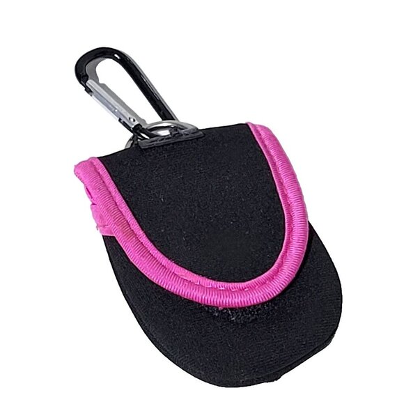 Flip Phone Cell Carrying Case with Carabiner Hook & Loop Closure Black Pink Mesh - Picture 1 of 3
